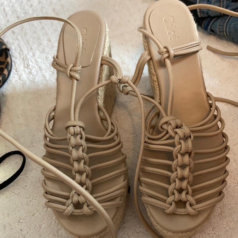 Strappy beige chloe wedge